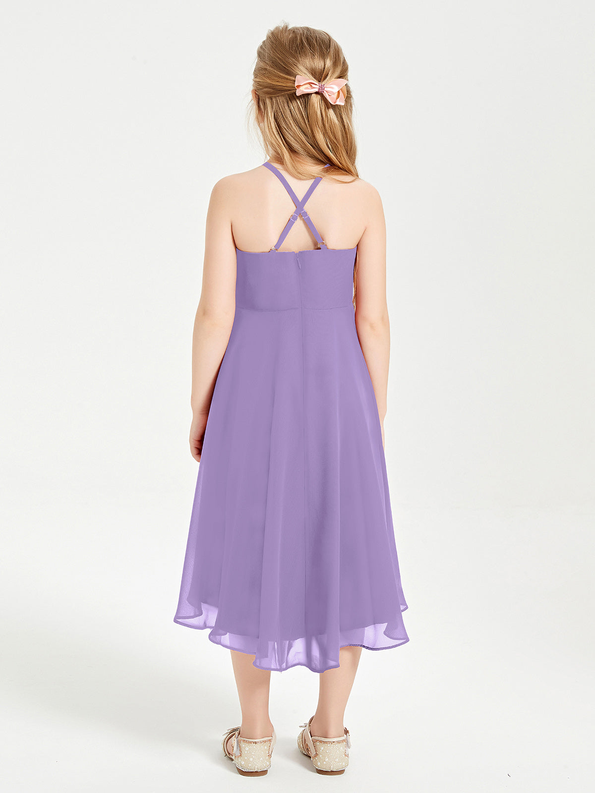 Trendy Tea Length Junior Bridesmaid Dresses Asymmetrical Skirt Tahiti